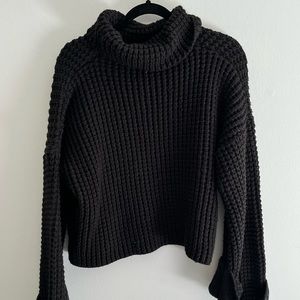 Black Waffle Knit Turtleneck